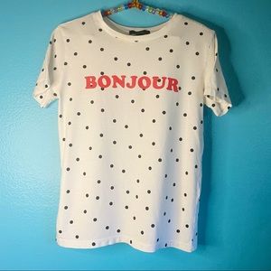 Forever 21 “Bonjour” black polka dot t-shirt